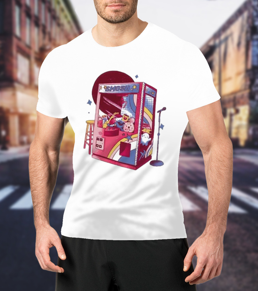 Smosh Pit Claw Machine Arcade Theme With Colorful Characters And Microphone T-Shirt
