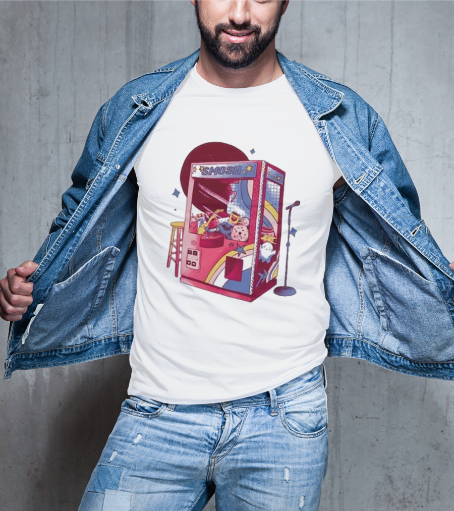 Smosh Pit Claw Machine Arcade Theme With Colorful Characters And Microphone T-Shirt