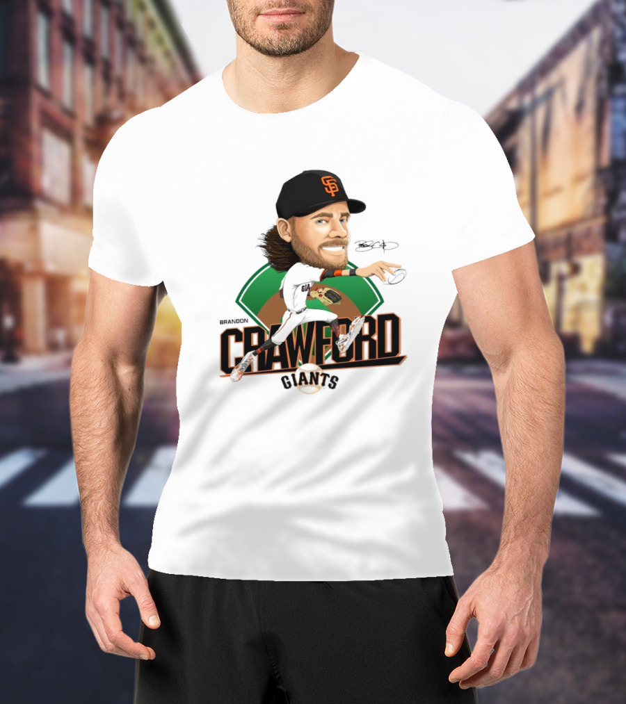 San Francisco Giants Brandon Crawford Caricature Celebrating Legendary Signature T-Shirt