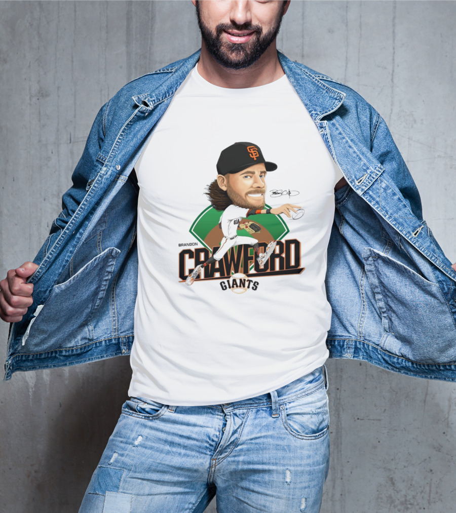 San Francisco Giants Brandon Crawford Caricature Celebrating Legendary Signature T-Shirt