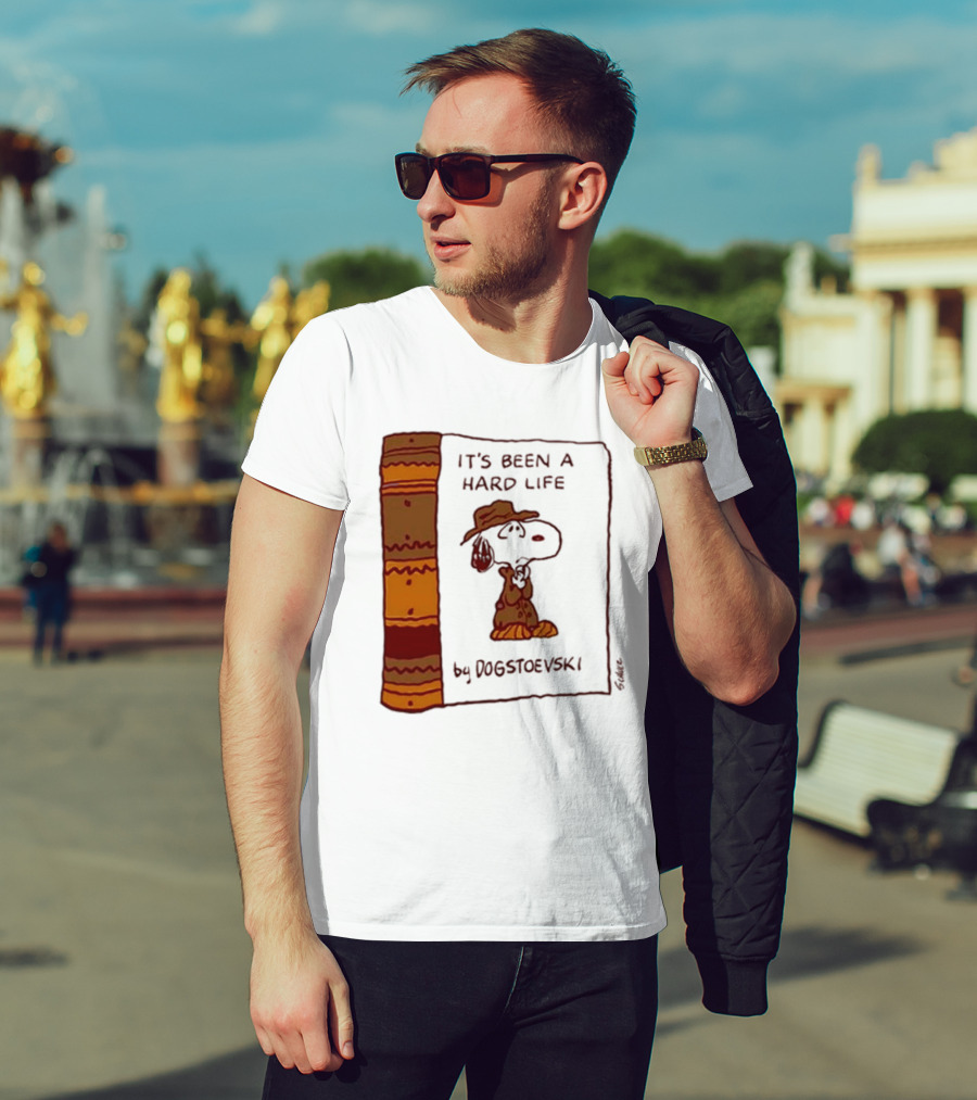 It's Been A Hard Life By Dogstoevski Snoopy Book Cover T-Shirt