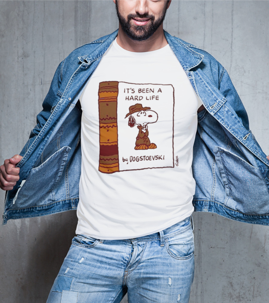 It's Been A Hard Life By Dogstoevski Snoopy Book Cover T-Shirt