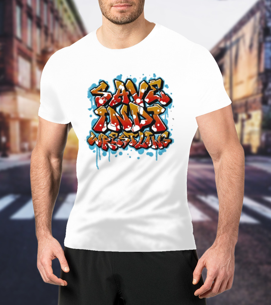 Save Indi Wrestling Graffiti Style Bold Text T-Shirt