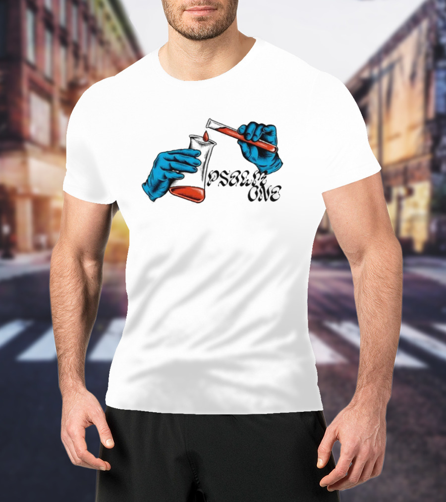 Science Of Psalm Blue Hands With Red Test Tube And Droplet T-Shirt