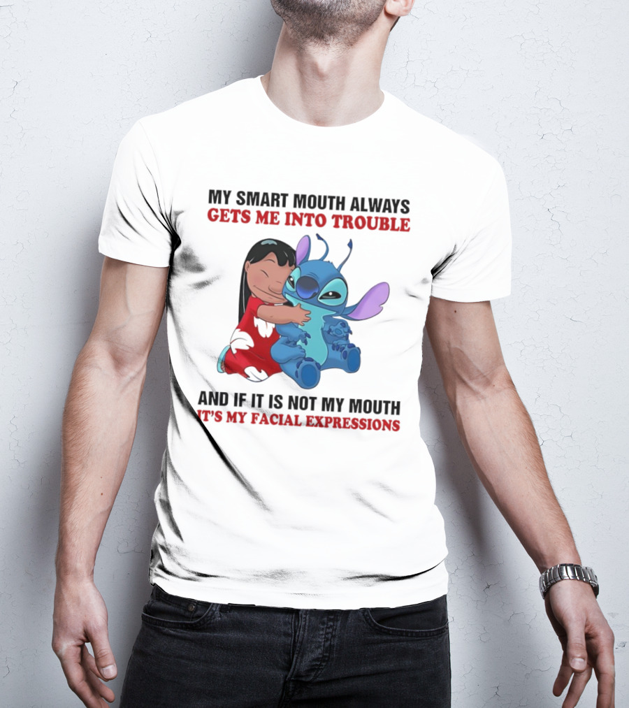 Lilo And Stitch My Smart Mouth Gets Me Into Trouble Facial Expressions T-Shirt