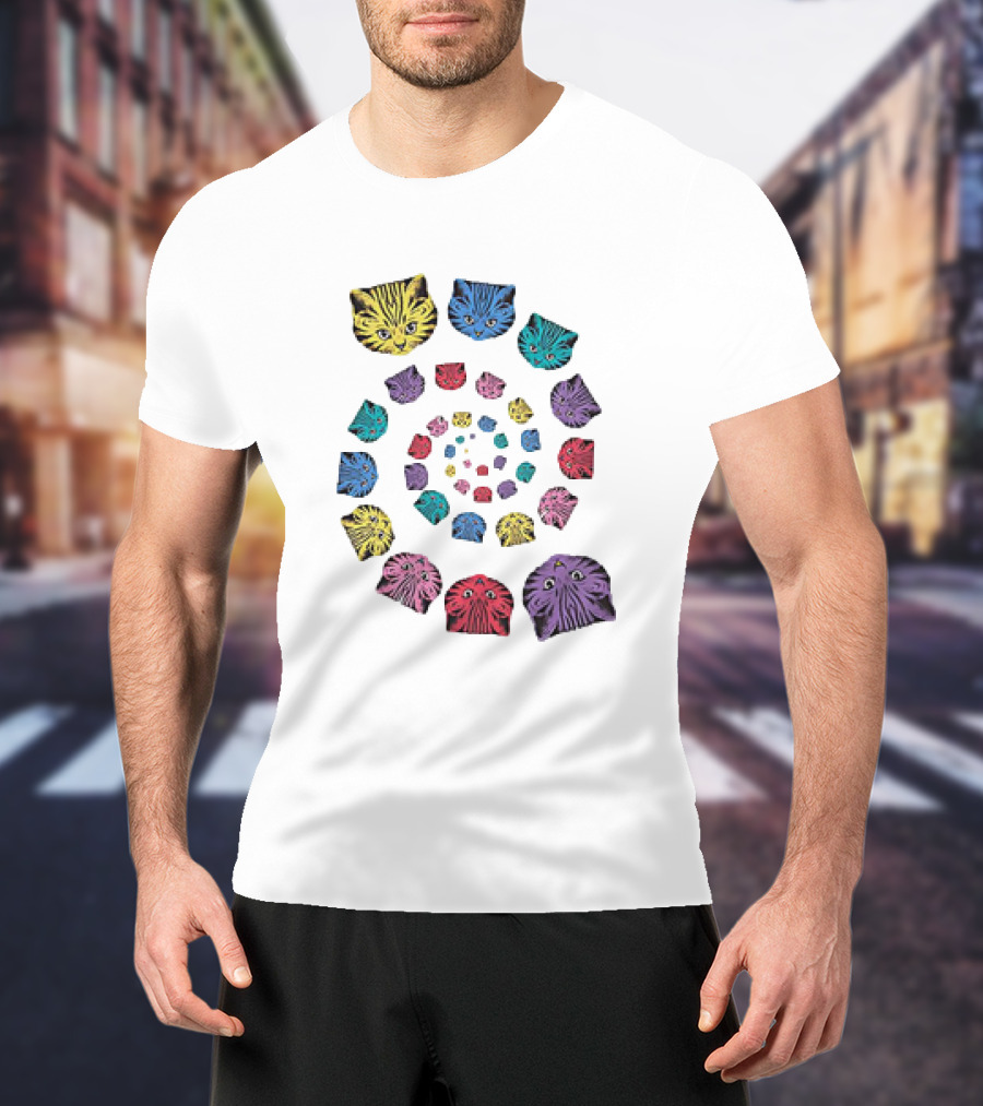 Spiral Cats Multicolor Optical Illusion T-Shirt
