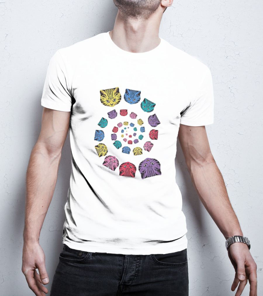 Spiral Cats Multicolor Optical Illusion T-Shirt
