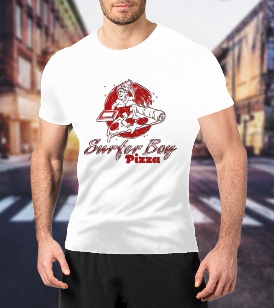 Surfer Boy Pizza Wave And Slice Graphic T-Shirt