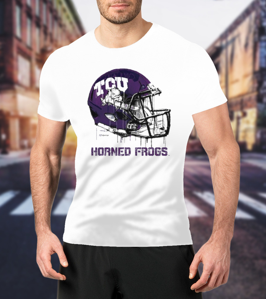 TCU Horned Frogs Dripping Helmet Football T-Shirt