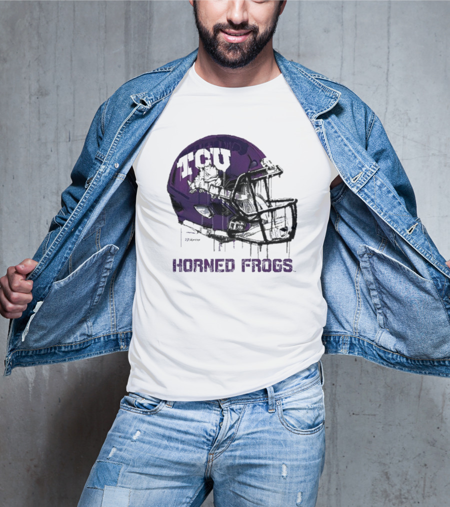 TCU Horned Frogs Dripping Helmet Football T-Shirt