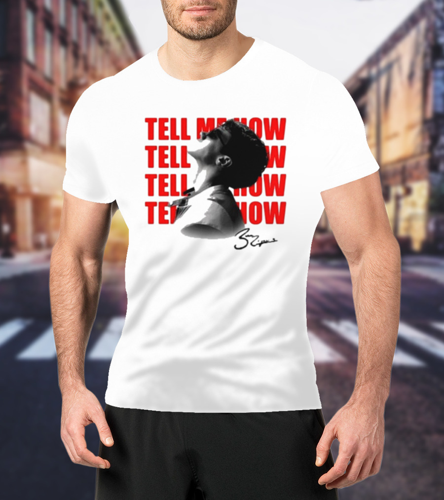 Tell Me How Ben Rodrigues Signature Black And White Artistic Portrait With Repeated Text In Eye-Catching Red Style T-Shirt