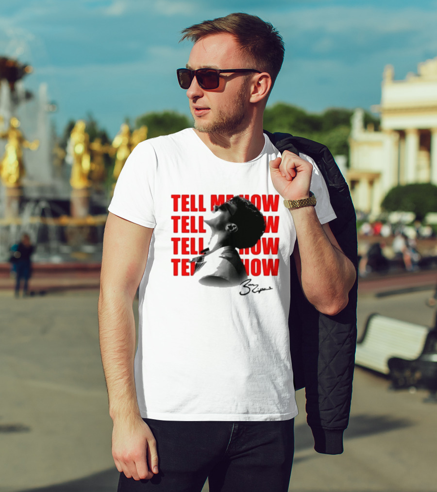 Tell Me How Ben Rodrigues Signature Black And White Artistic Portrait With Repeated Text In Eye-Catching Red Style T-Shirt