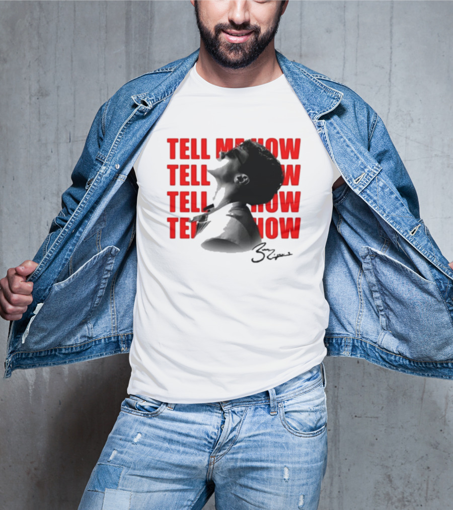 Tell Me How Ben Rodrigues Signature Black And White Artistic Portrait With Repeated Text In Eye-Catching Red Style T-Shirt