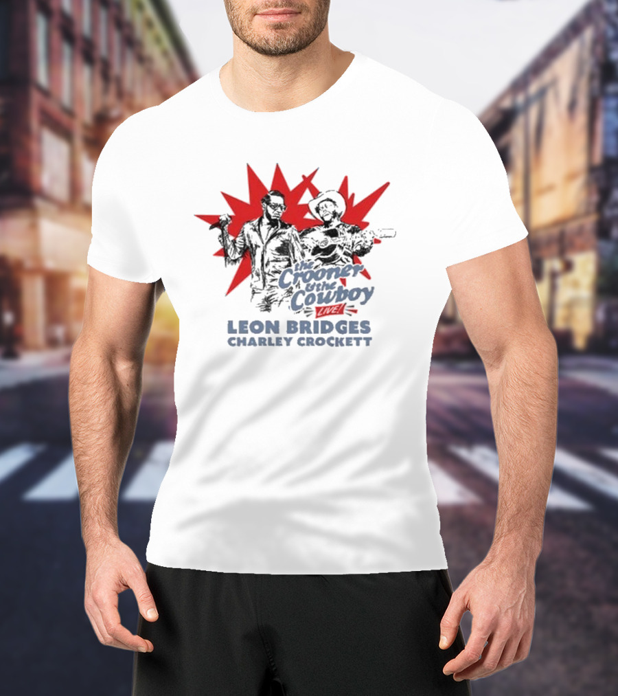 The Crooner And The Cowboy Live Leon Bridges Charley Crockett Silhouette Burst T-Shirt