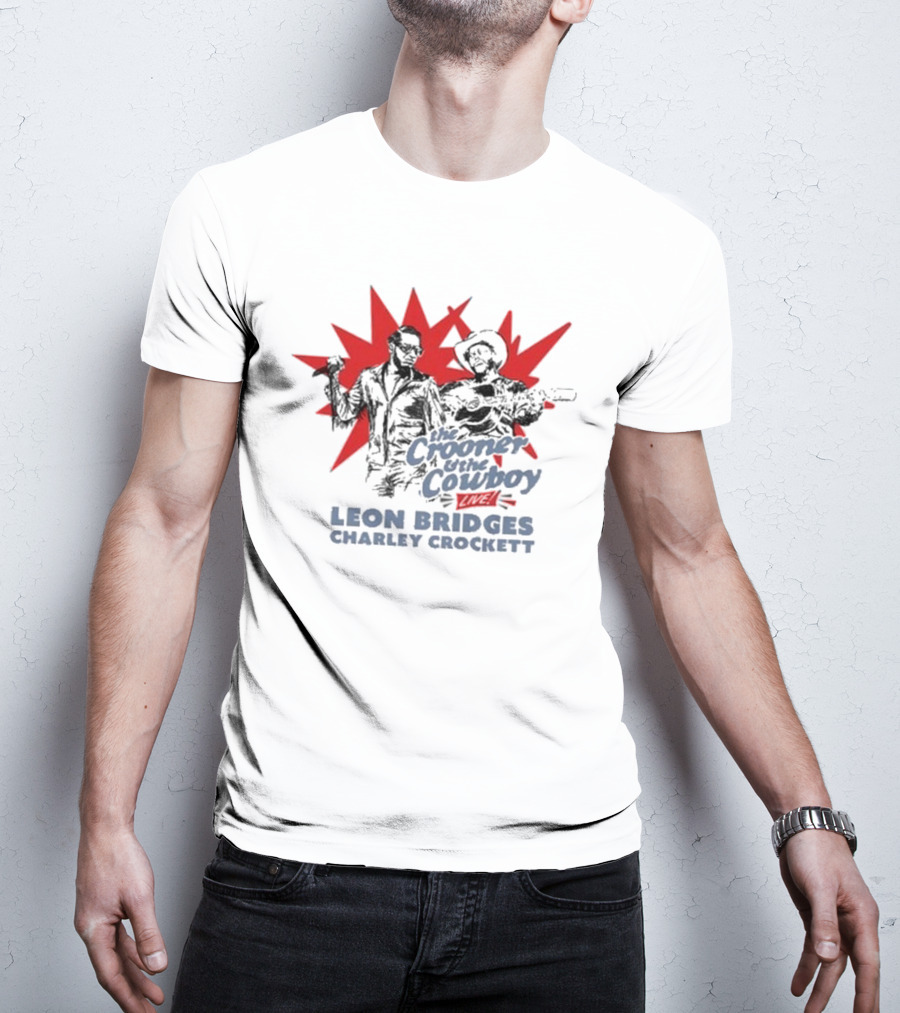 The Crooner And The Cowboy Live Leon Bridges Charley Crockett Silhouette Burst T-Shirt