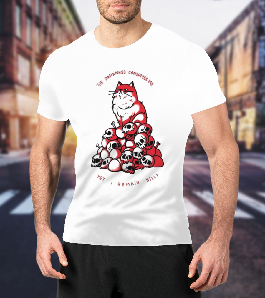 The Darkness Consumes Me Yet I Remain Silly Red Cat Bats Skulls T-Shirt