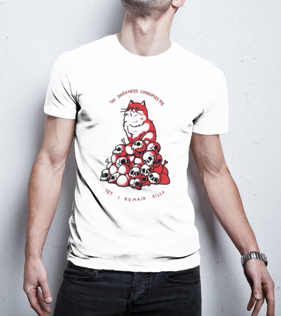 The Darkness Consumes Me Yet I Remain Silly Red Cat Bats Skulls T-Shirt