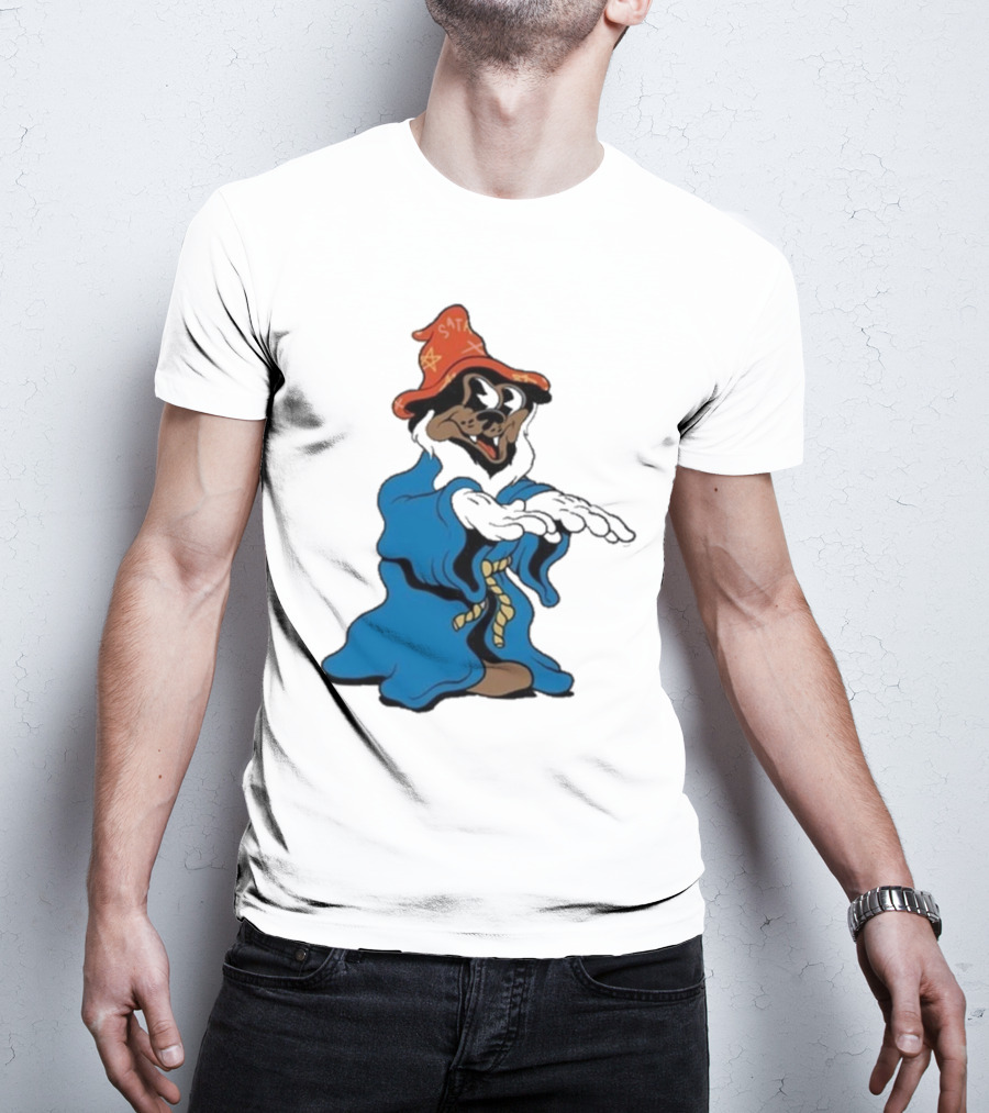 The Dudes It’s All Wavy Wizard Dog In Blue Robe With Orange Star Hat T-Shirt