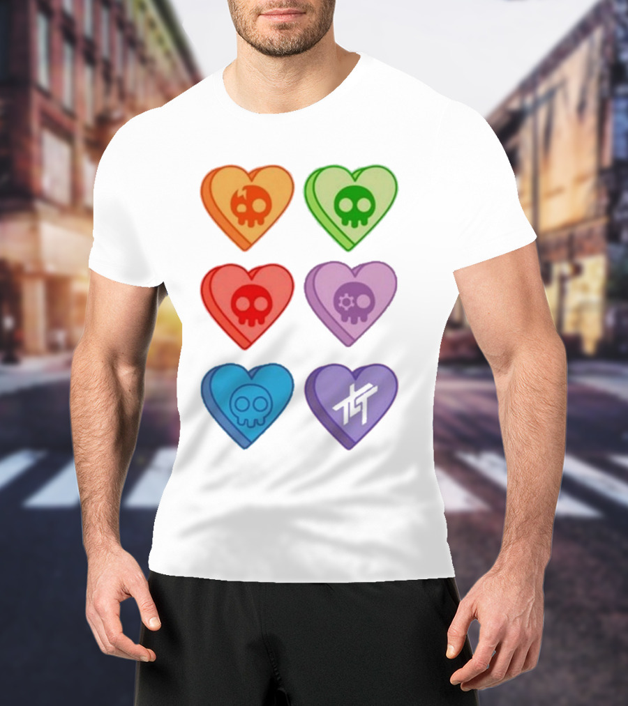 The Living Tombstone Colorful Candy Hearts Skull Motif Baby Doll T-Shirt
