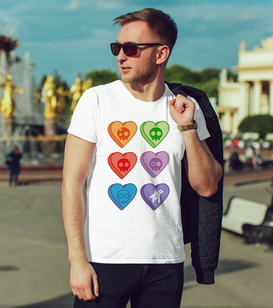 The Living Tombstone Colorful Candy Hearts Skull Motif Baby Doll T-Shirt