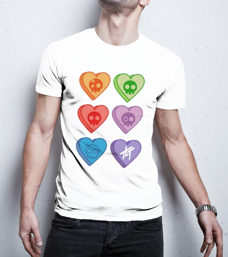 The Living Tombstone Colorful Candy Hearts Skull Motif Baby Doll T-Shirt
