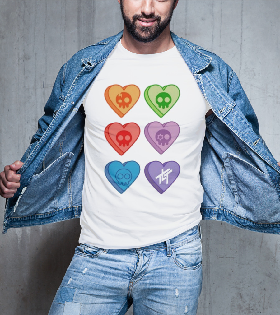 The Living Tombstone Colorful Candy Hearts Skull Motif Baby Doll T-Shirt