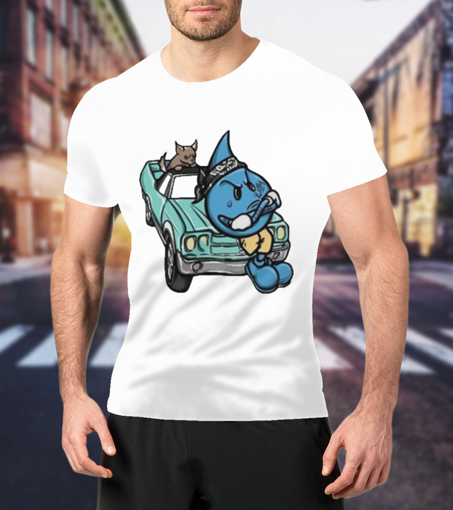 Thornhill Bat White Blue Cartoon Character With Dog In Classic Car T-Shirt