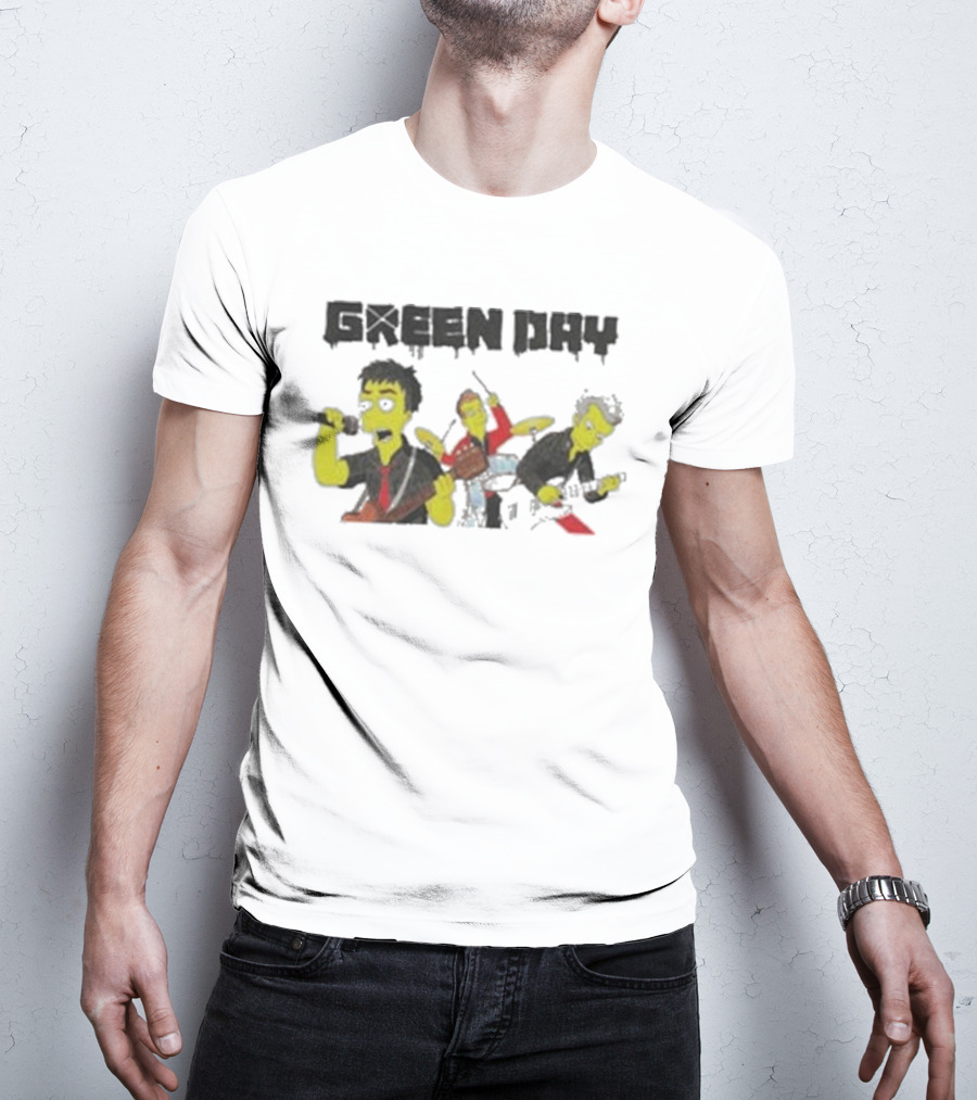 The Simpsons Band Members Playing Instruments Green Day Style T-Shirt