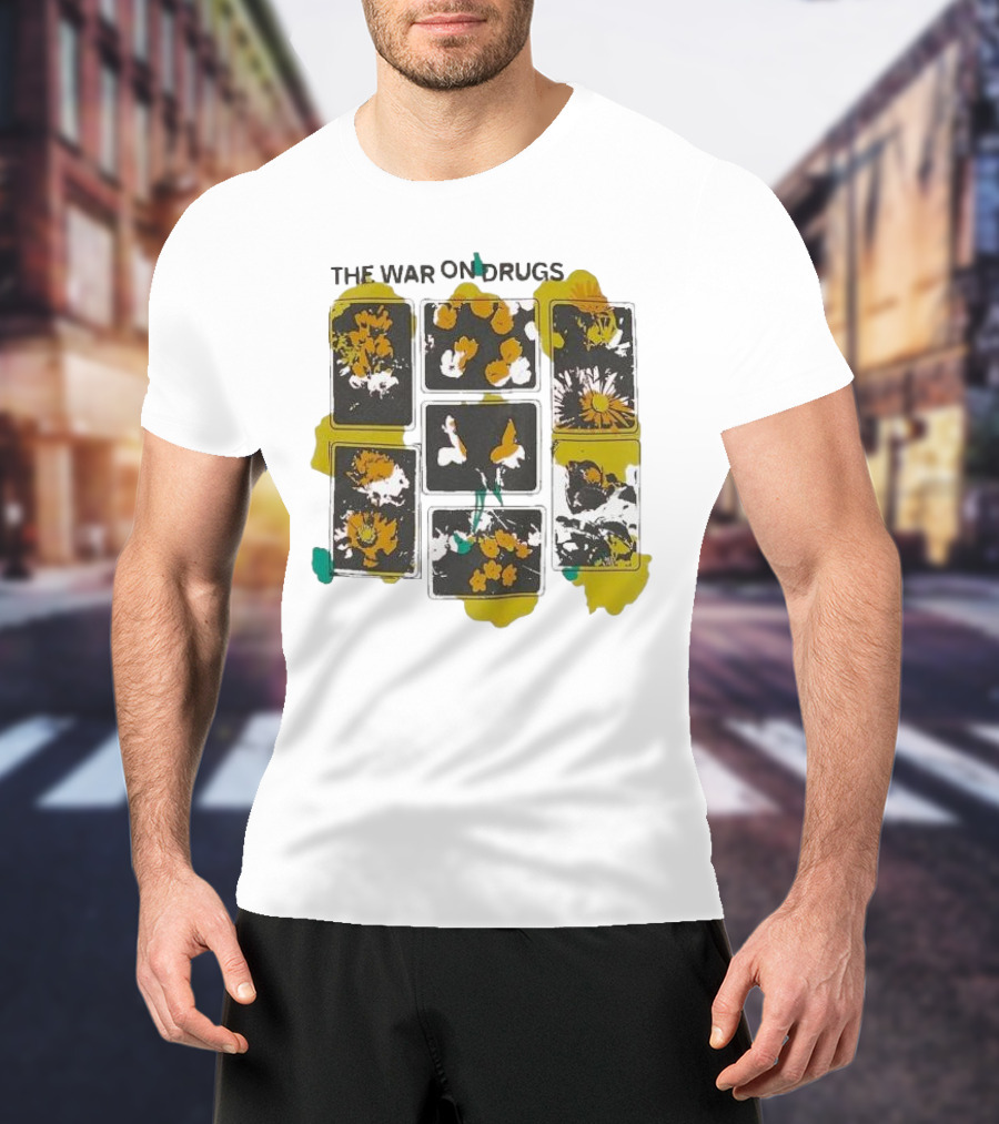 The War On Drugs Floral Squares Butterflies And Flowers T-Shirt