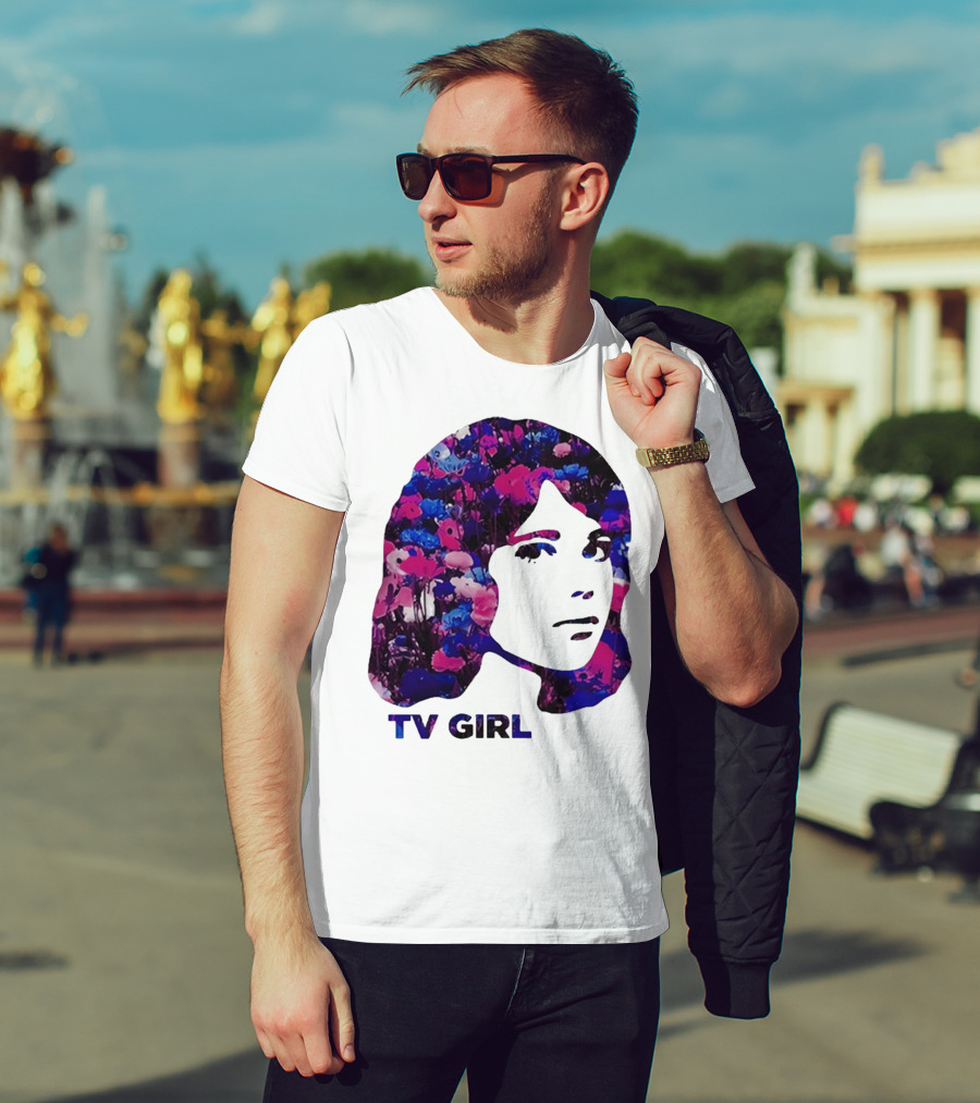 TV Girl Flower Pattern Face Design T-Shirt