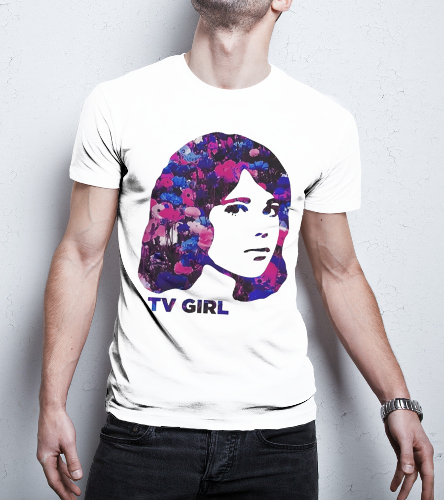 TV Girl Flower Pattern Face Design T-Shirt