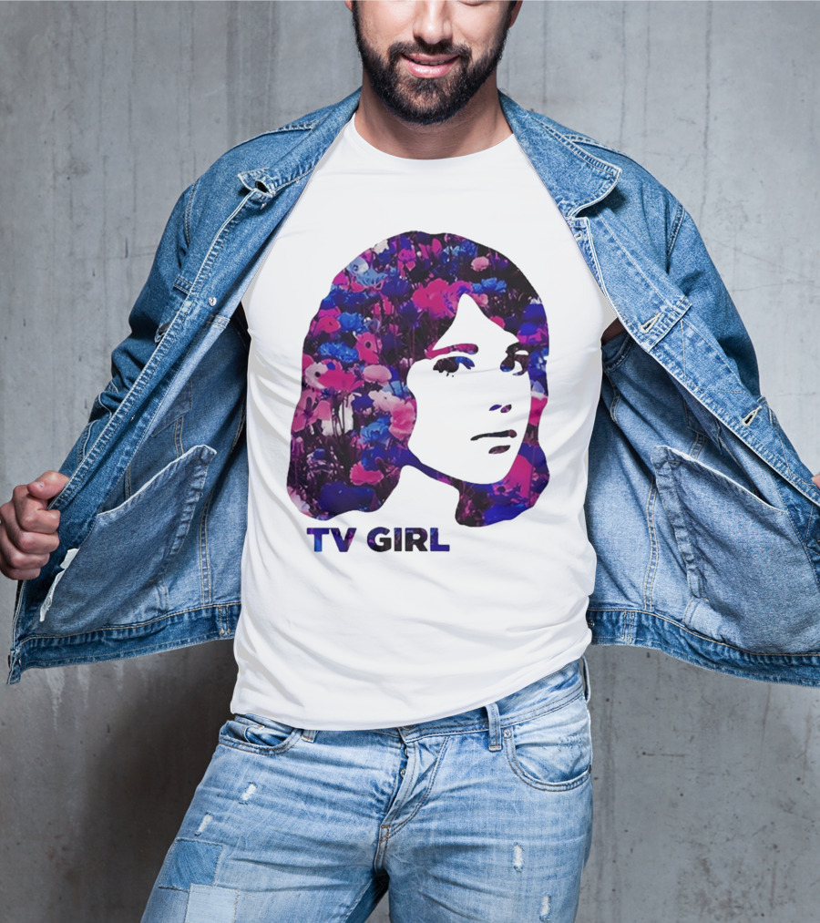 TV Girl Flower Pattern Face Design T-Shirt