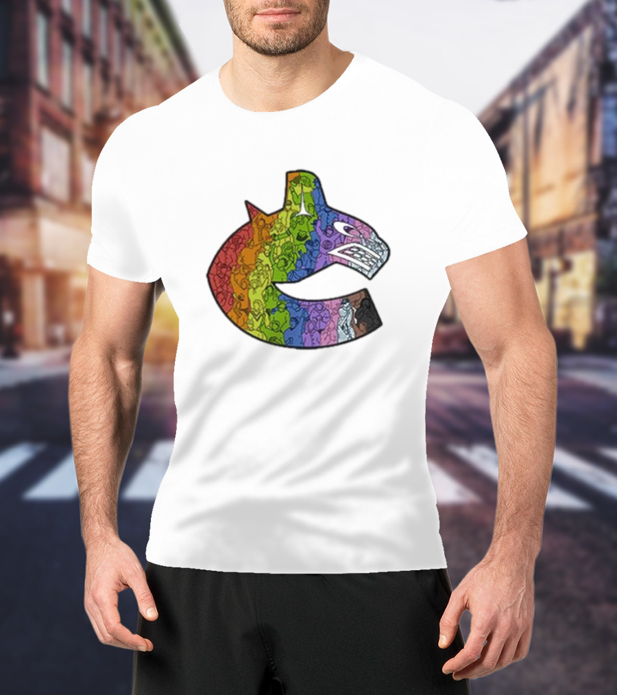 Vancouver Canucks 2025 Pride Rainbow Orca Emblem T-Shirt
