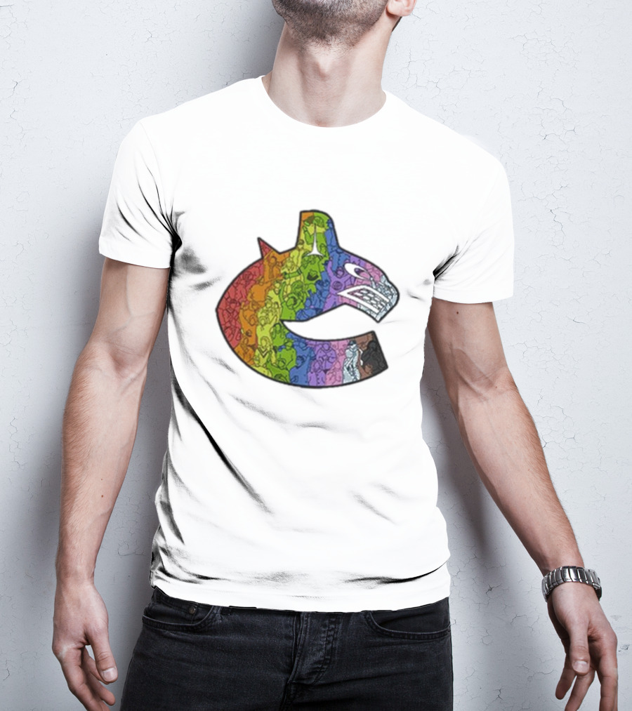 Vancouver Canucks 2025 Pride Rainbow Orca Emblem T-Shirt