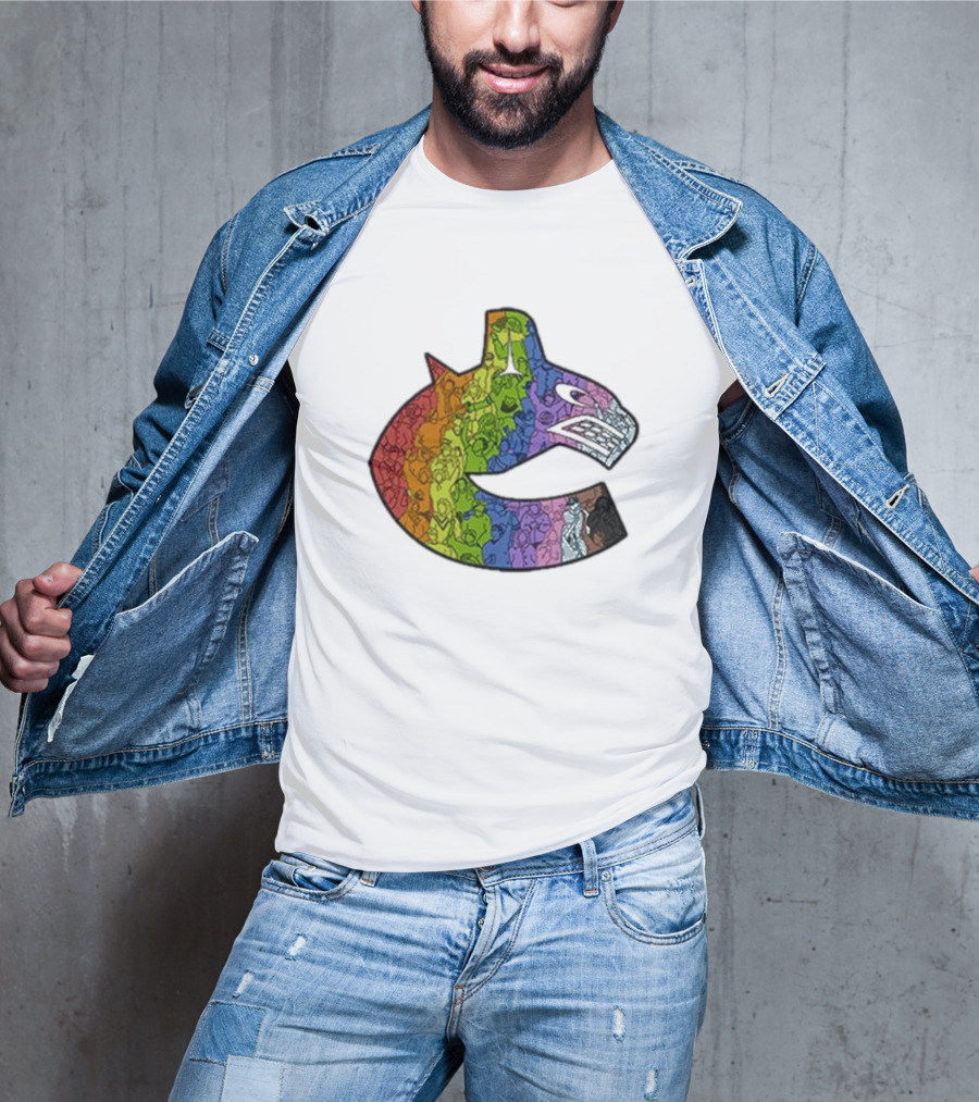Vancouver Canucks 2025 Pride Rainbow Orca Emblem T-Shirt