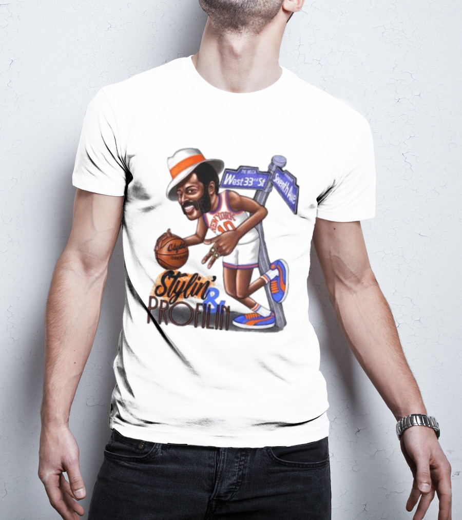 West 33rd St Seventh Ave Clyde Stylin Profilin New York Knicks Walt Frazier T-Shirt
