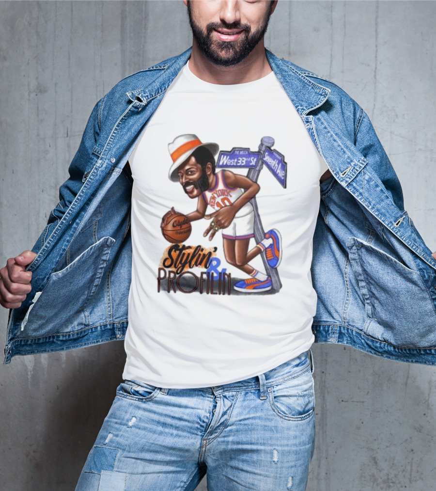 West 33rd St Seventh Ave Clyde Stylin Profilin New York Knicks Walt Frazier T-Shirt