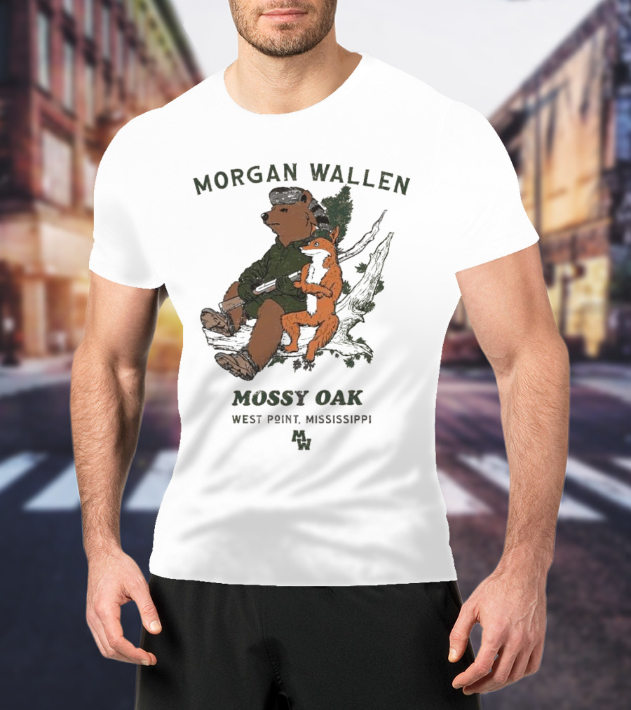 Morgan Wallen Bear And Fox With Mossy Oak West Point Mississippi T-Shirt