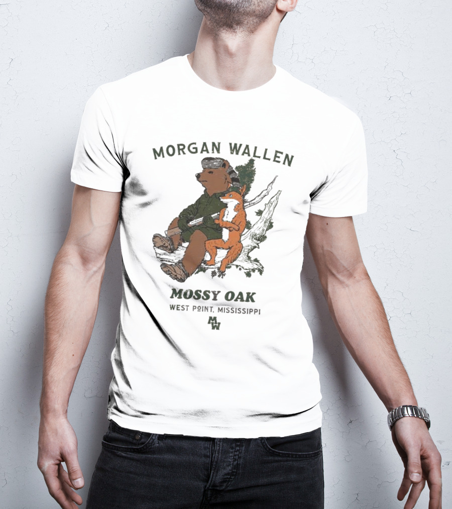 Morgan Wallen Bear And Fox With Mossy Oak West Point Mississippi T-Shirt