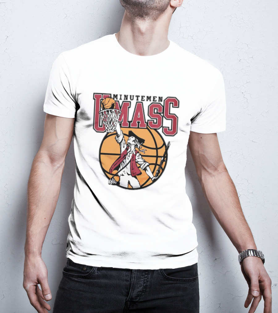 UMass Minutemen Basketball Retro Throwback Dunking Minuteman Basketball Graphic T-Shirt