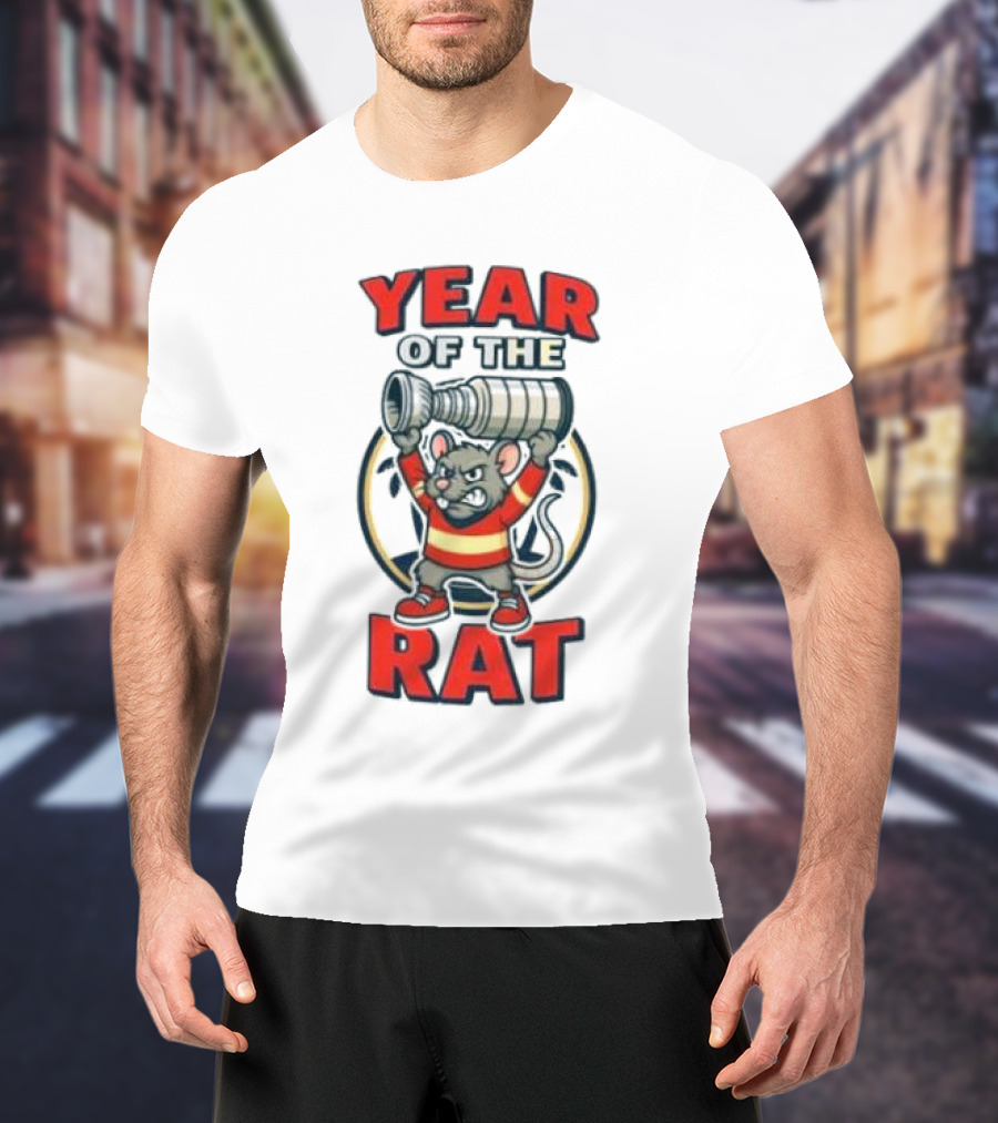 Year Of The Rat Hockey Mascot Mouse Champion With Trophy T-Shirt