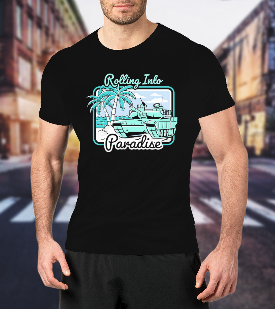 Rolling Into Paradise Tropical Beach Tank Palm Trees Ocean Scene T-Shirt