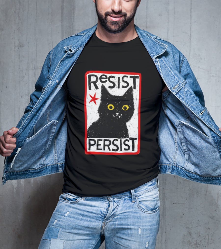 Resist Persist Black Cat Activism Red Star Empowerment T-Shirt
