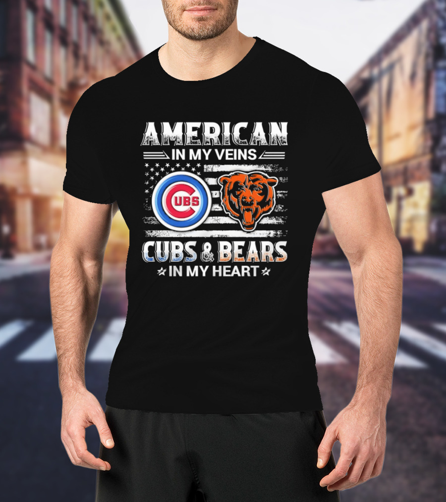 American In My Veins Cubs Bears In My Heart T-Shirt