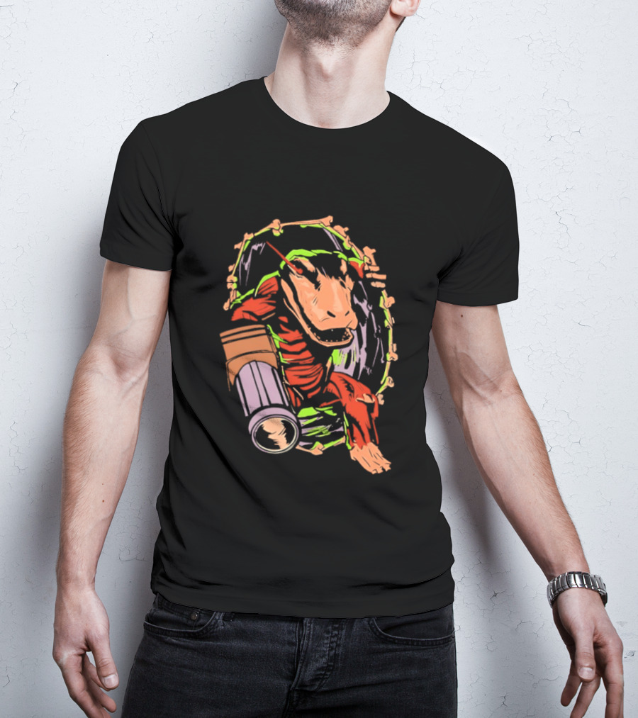 Colorful Dinosaur Cartoon Illustration With Vibrant Brush Strokes T-Shirt