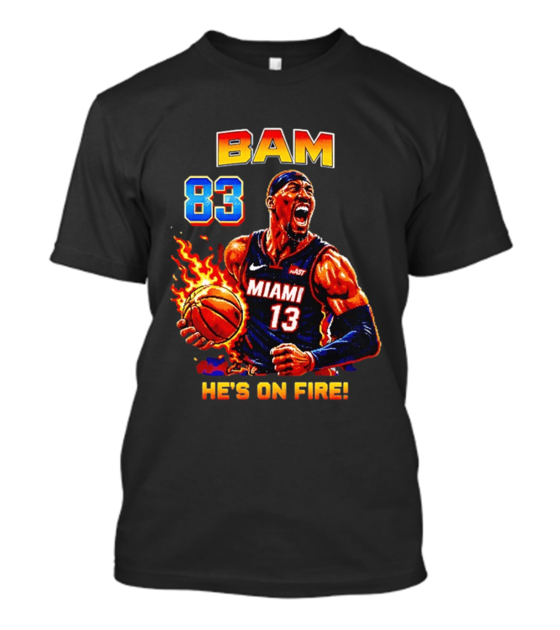 Bam Adebayo Miami Heat 83 He's On Fire Basketball Blazing T-Shirt