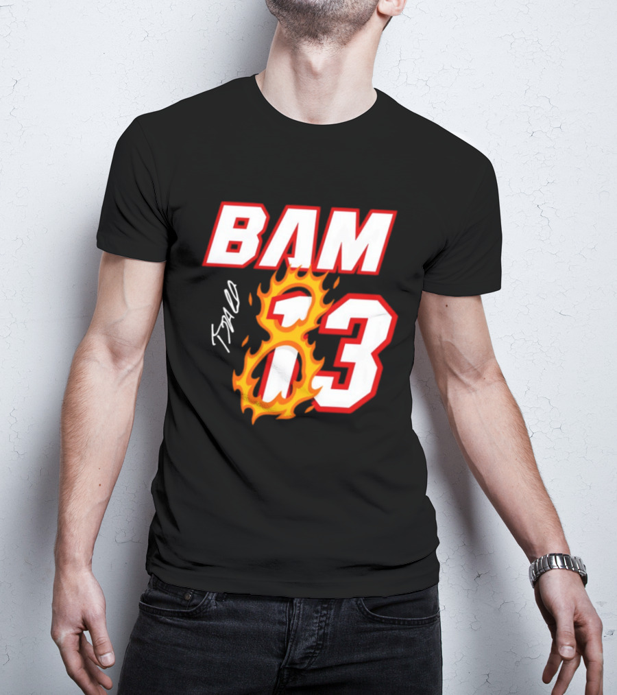 Bam Adebayo Miami Heat BAM 13 Flaming Signature T-Shirt