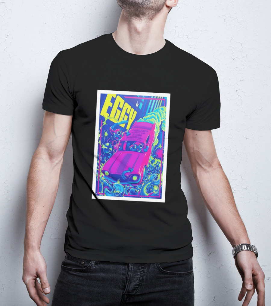 Eggy March 8 2026 The Burl Show Retro Neon Car Adventure T-Shirt