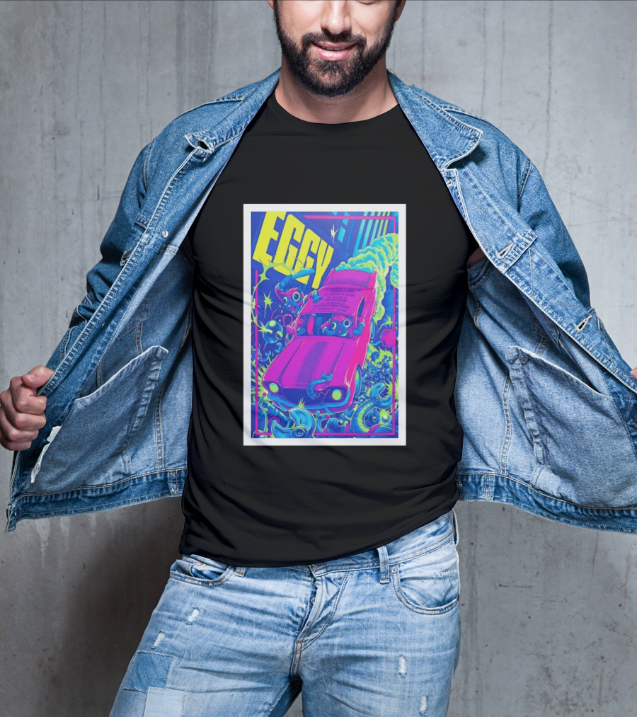 Eggy March 8 2026 The Burl Show Retro Neon Car Adventure T-Shirt