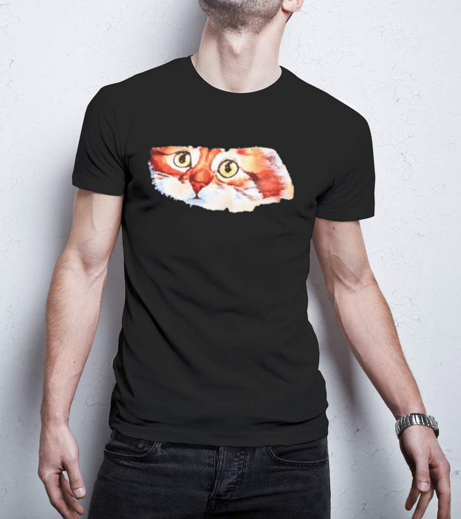 Watercolor Ginger Cat Face Green Eyes Close Up T-Shirt